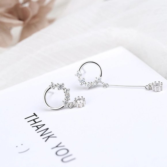 NEW 925 Sterling Silver Diamond Circle Earrings - Picture 7 of 8